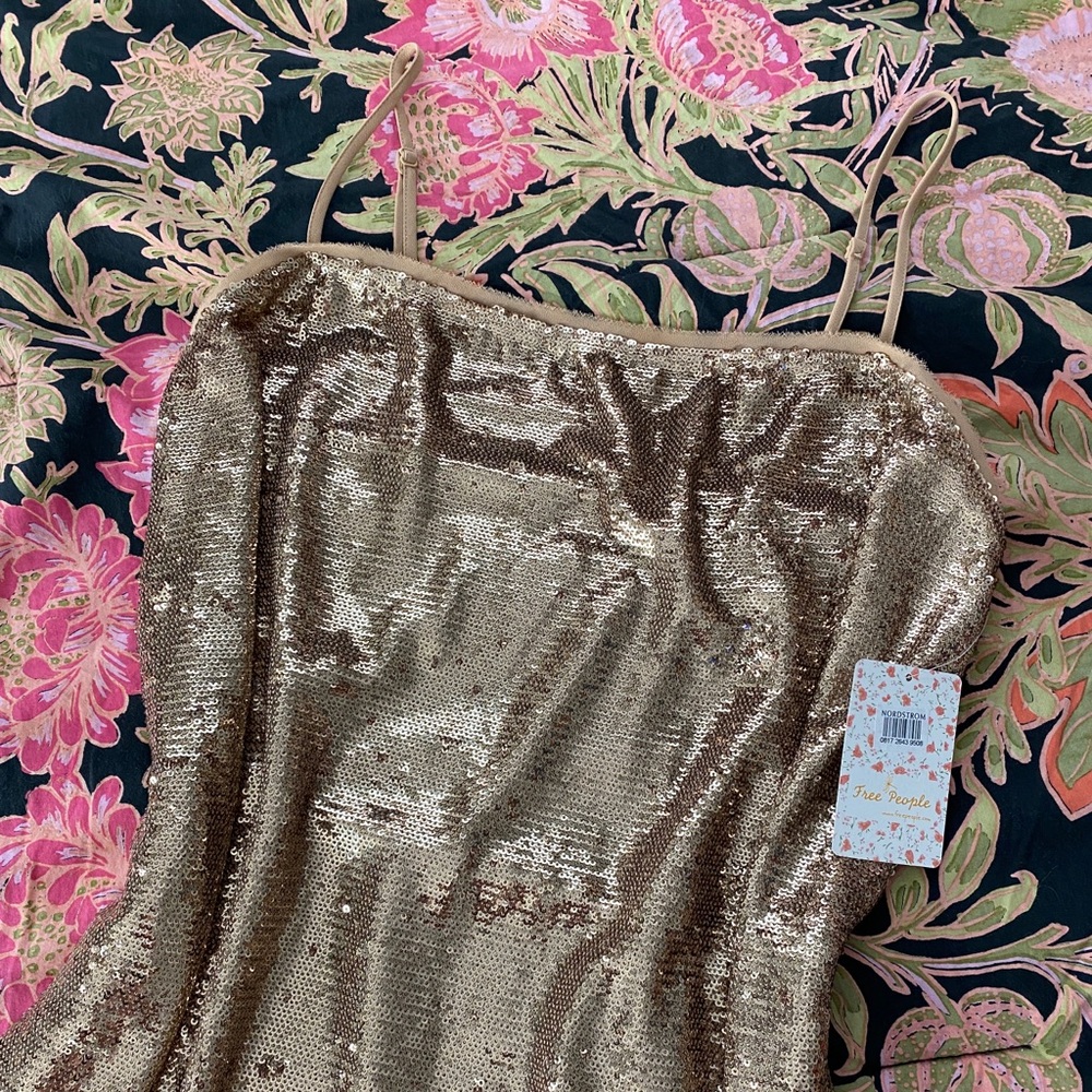 NWT Free People Gold Sequin Slip Dress